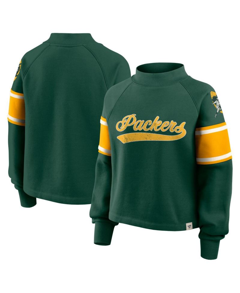 Women's Green Green Bay Packers Oversized Hometown Toss Sweep Mock Neck Pullover Hoodie