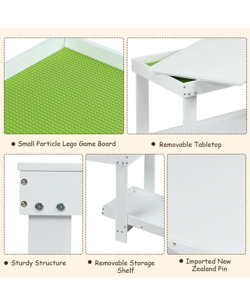 Multifunctional Wood Kids Activity Play Table with Storage Shelf