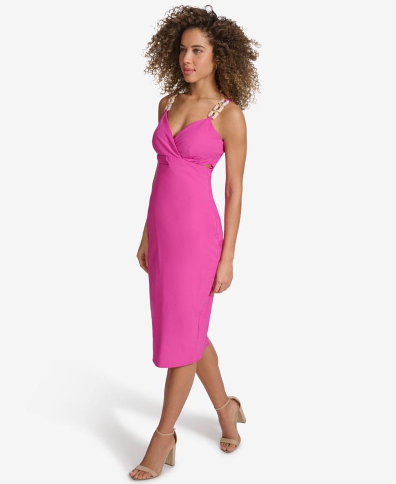 Women's Embellished-Strap Midi A-Line Dress