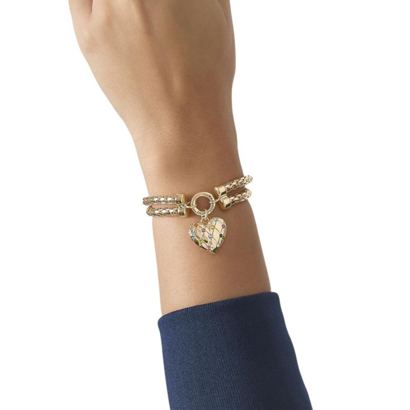 Double Chain Heart Padlock Bracelet, Gold&acirc;€‘Tone with Rainbow Crystals