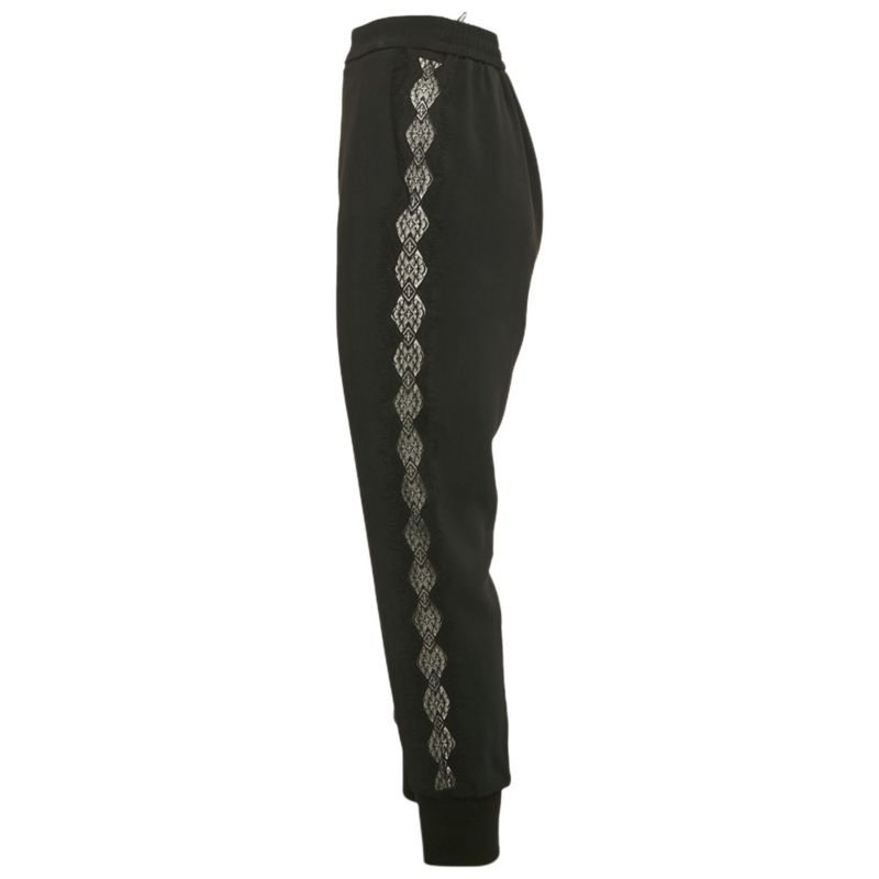 Women's Black Crepe Lace Trimmed Trousers