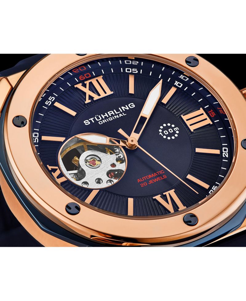 Edwardian 4018 Men s Automatic Skeleton Watch - 44mm Stainless Steel Case, Skeleton Dial, Silicone Strap