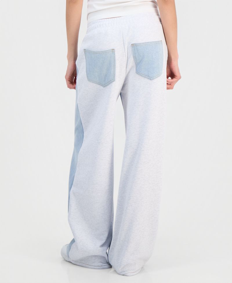 Juniors' Mixed-Media Wide-Leg Sweatpant Jeans