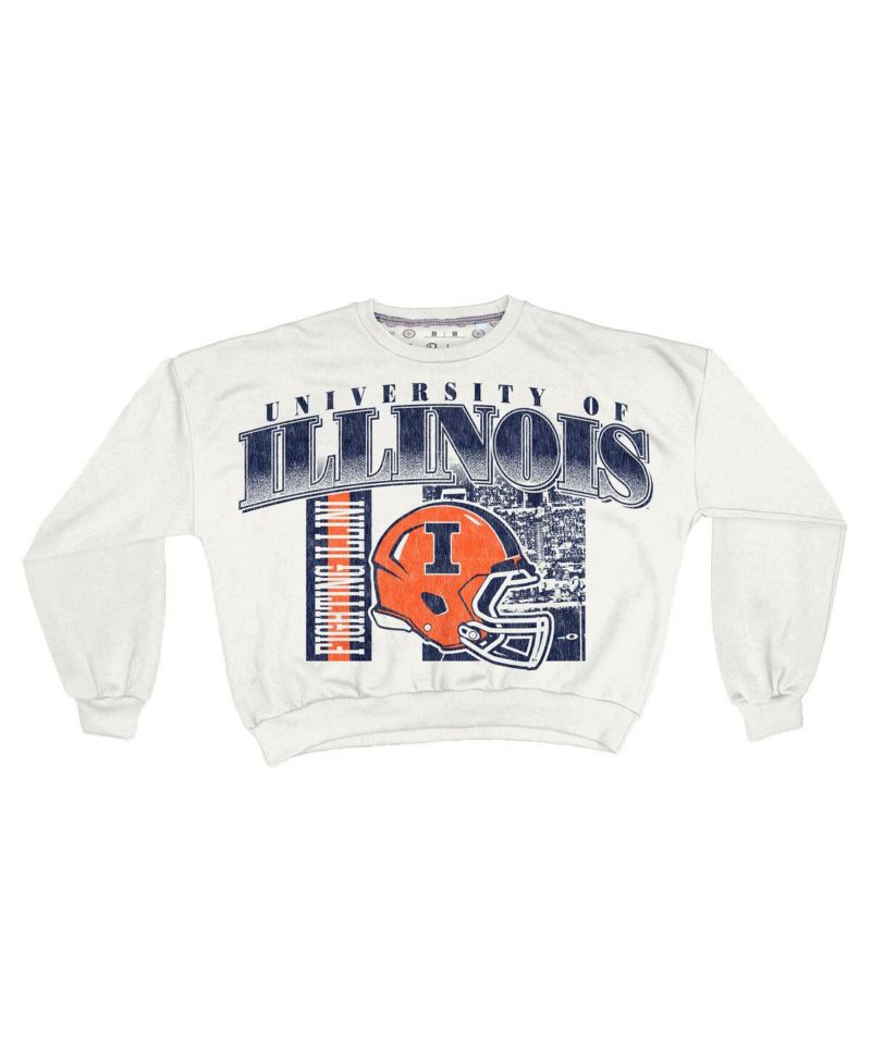 Women's White Illinois Fighting Illini Oversized Janice Retro Waist-Length Sweatshirt