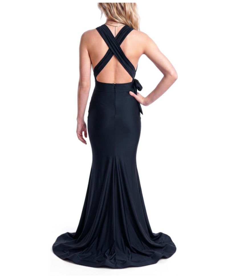 Women's Plunging V-Neck Tie-Waist Mermaid Evening Gown