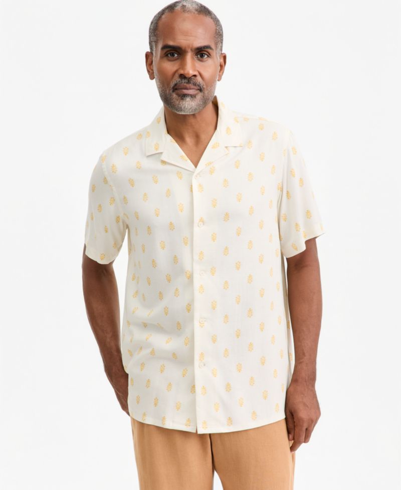 Men's Foulard-Print Silk Short-Sleeve Shirt
