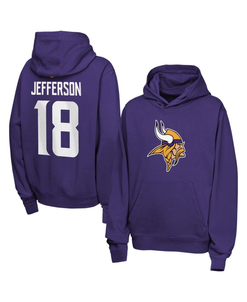 Big Boys and Girls Justin Jefferson Purple Minnesota Vikings Name & Number Club Fleece Hoodie