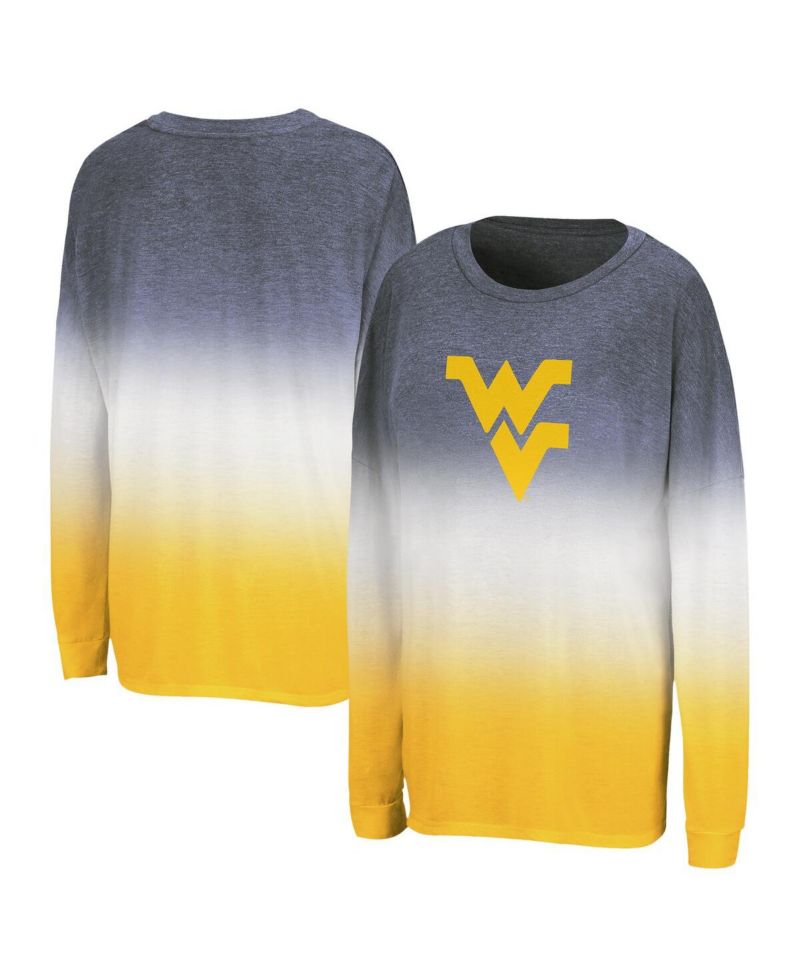 Women's Navy West Virginia Mountaineers Winkle Dip Dye Long Sleeve T-Shirt