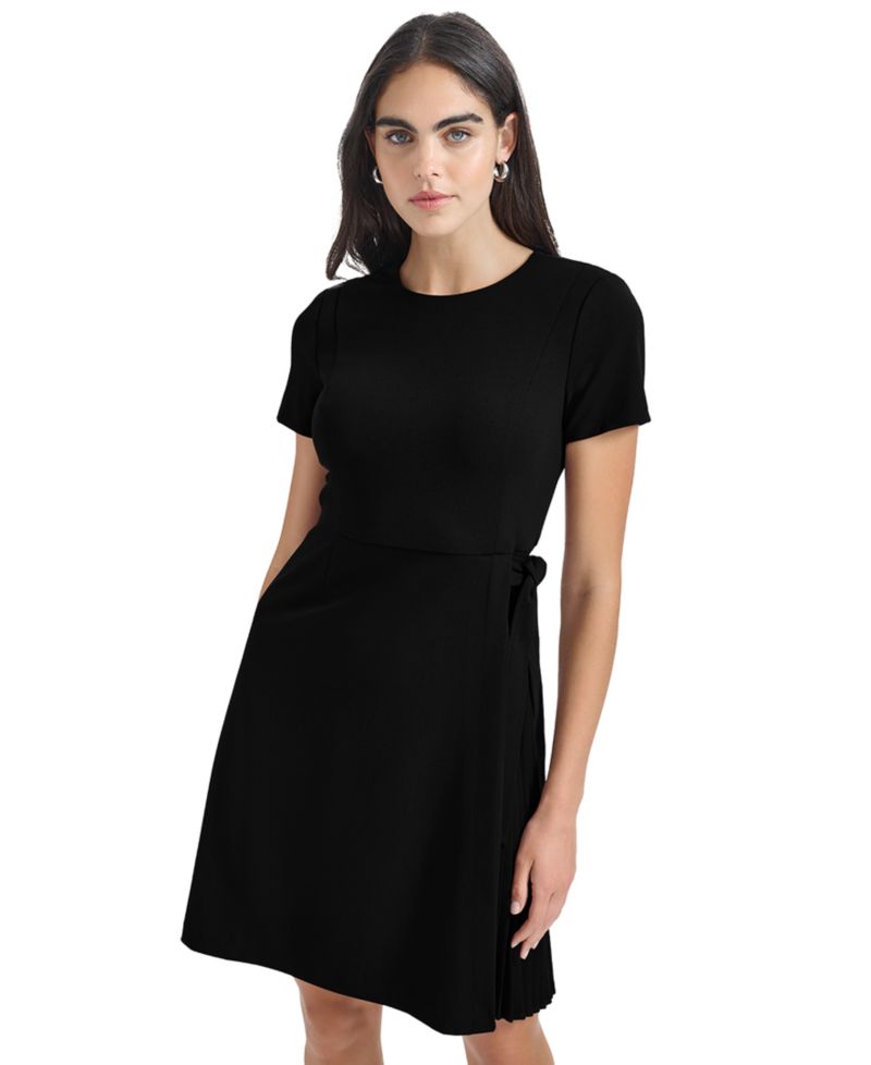 Petite Short-Sleeve Crewneck Fit & Flare Dress