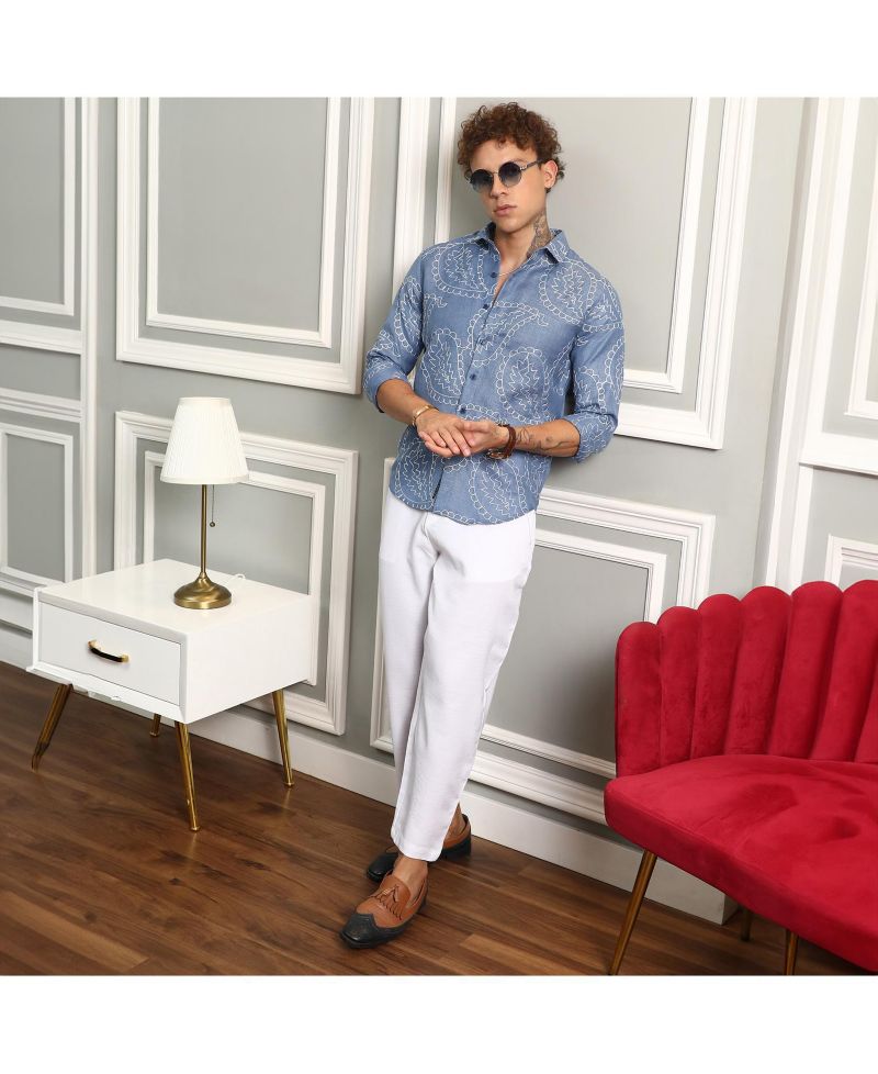 Men's Icy Blue Paisley-Lined Shirt