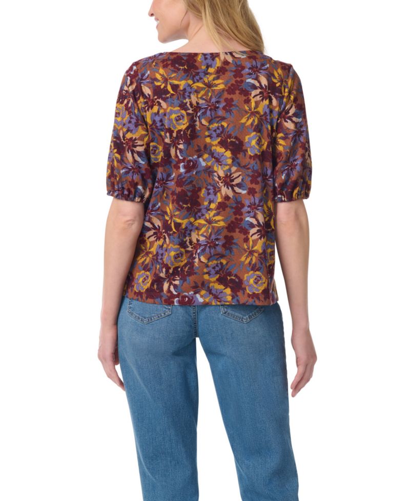 Women's Tyler Boat-Neck Elbow-Sleeve Print T-Shirt