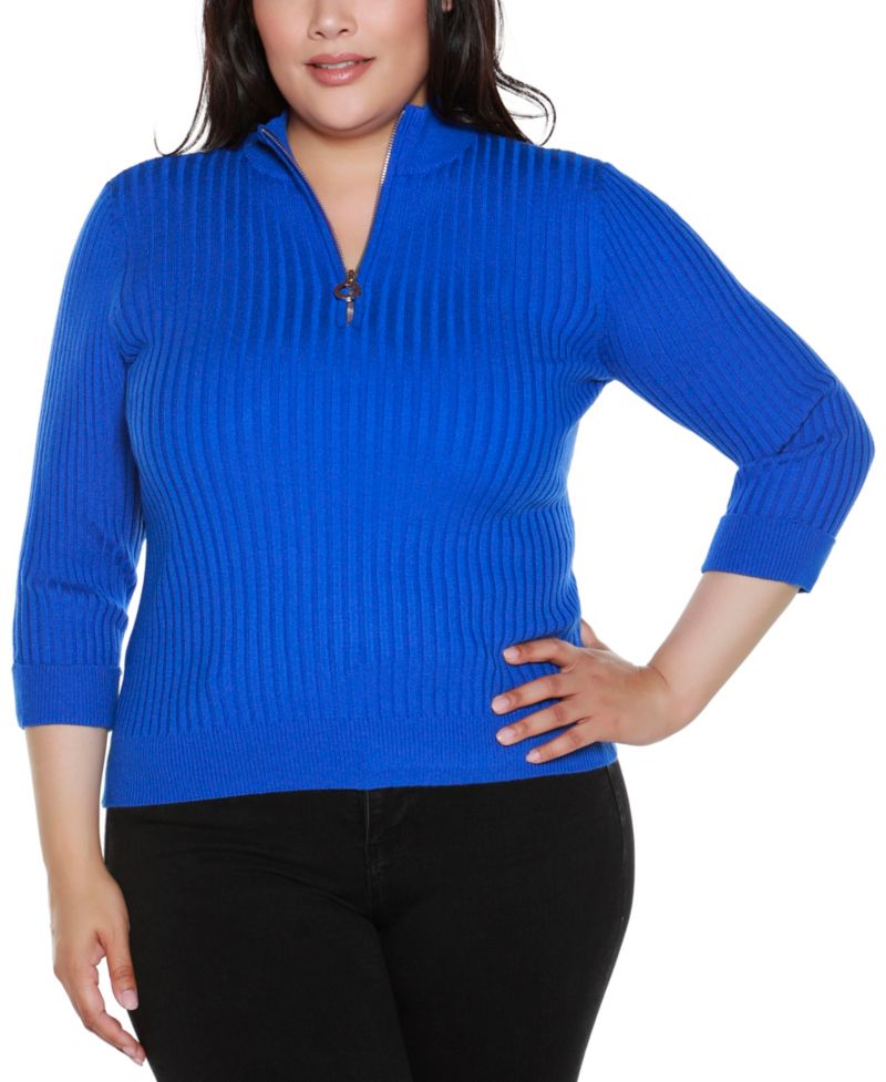 Plus Size Ribbed Quarter-Zip Sweater