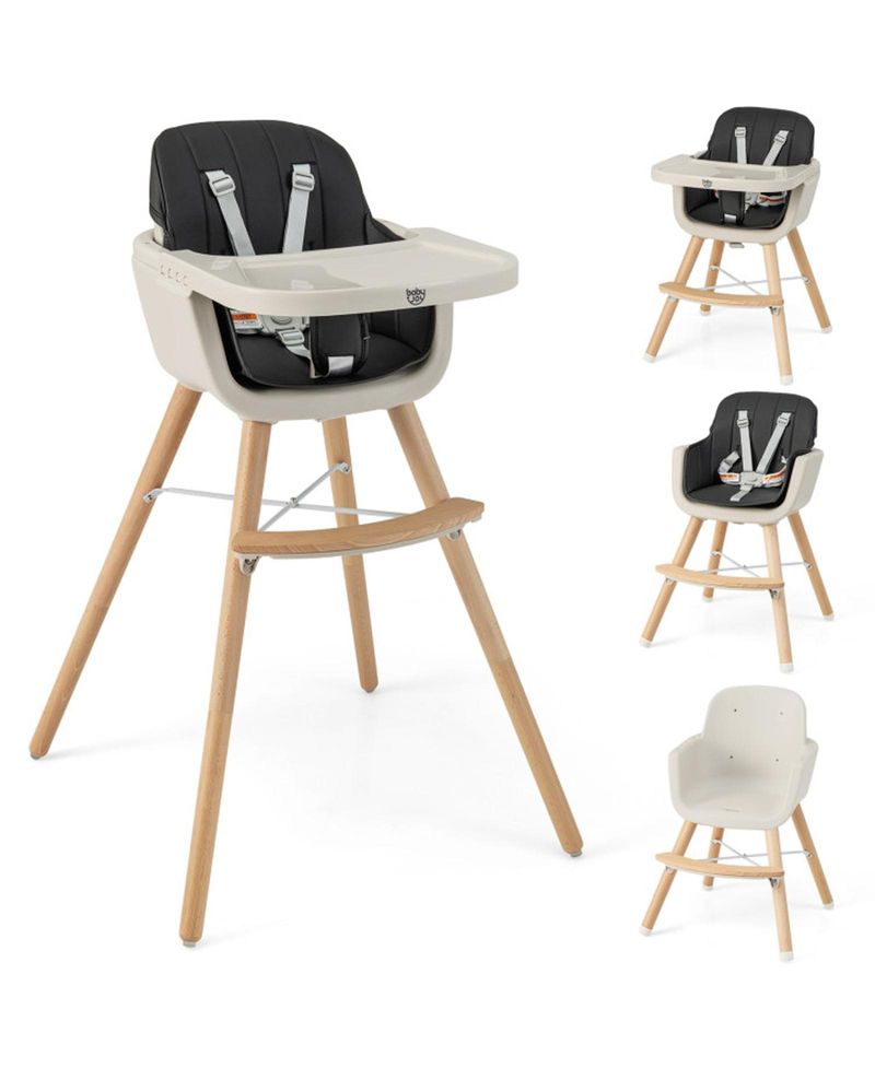 Baby 3-in-1 Convertible Wooden Baby High Chair with Cushion