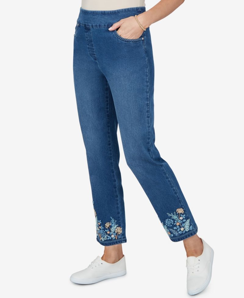 Petite Pull-On Straight Cropped Denim Jeans