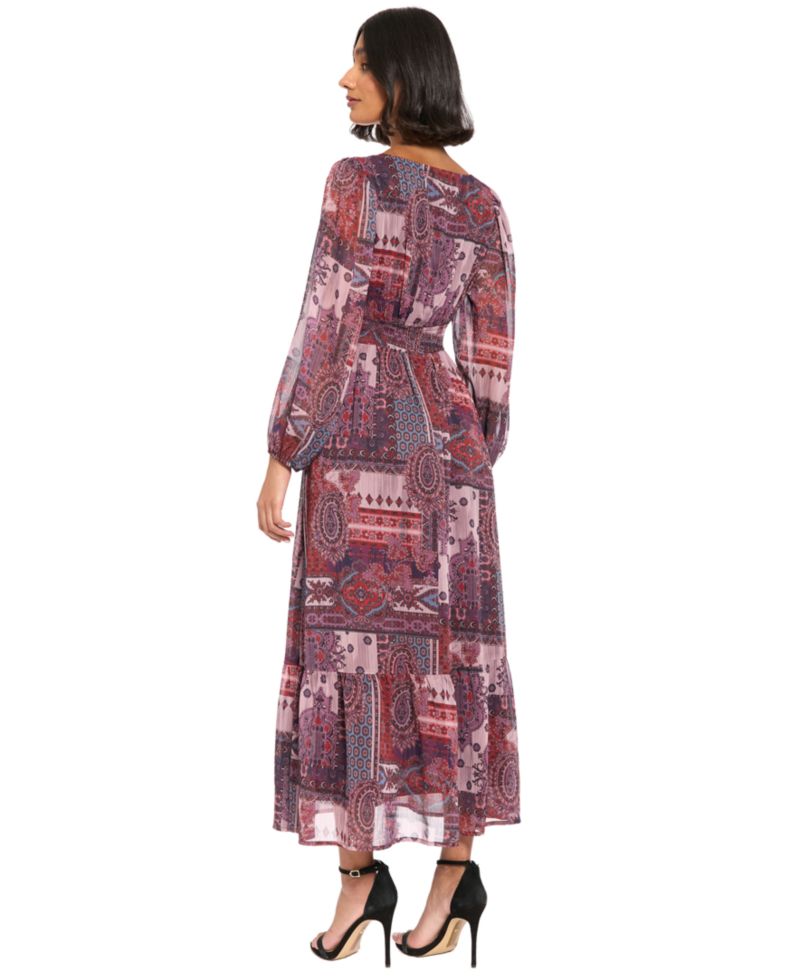 Women's Long-Sleeve Tiered V-Neck Dress