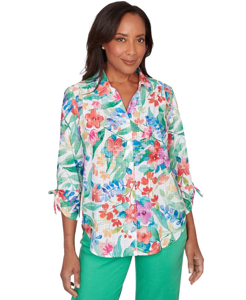 Petite Tropical Print Woven Top