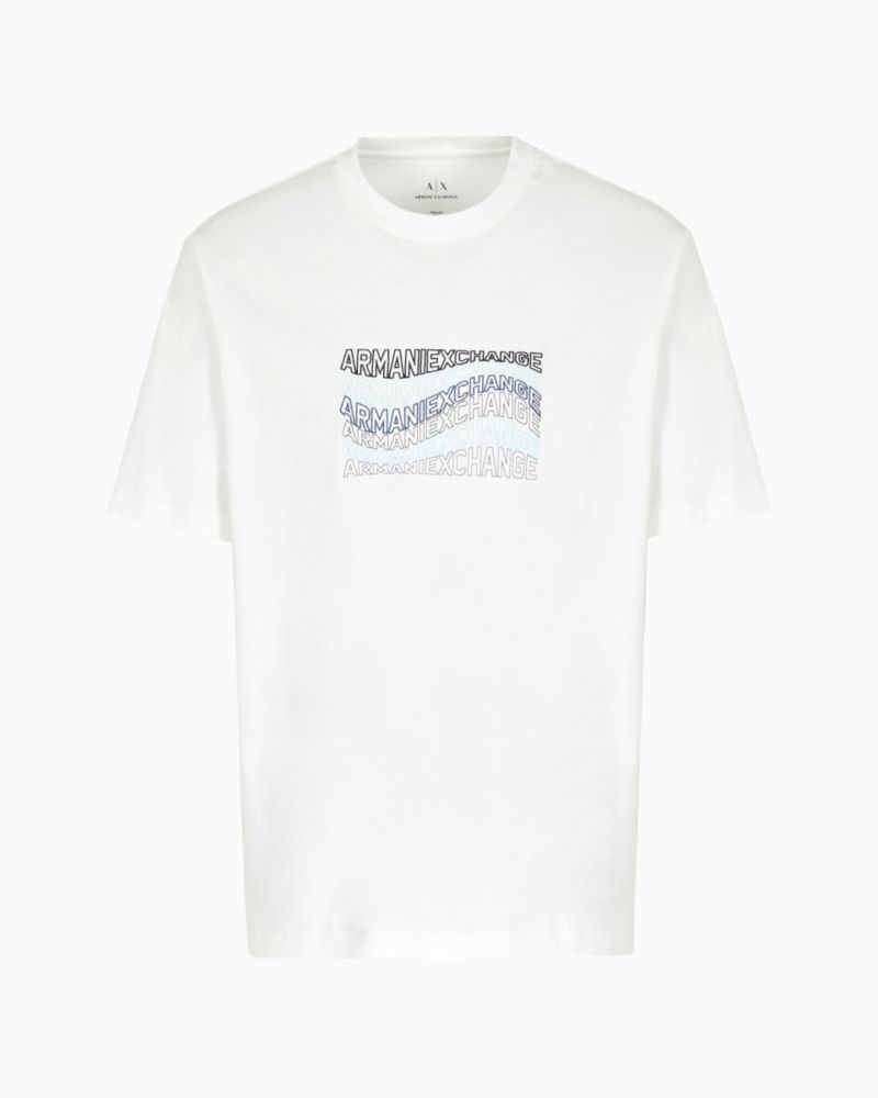 Men's Cotton Wave Logo Print T Shirt