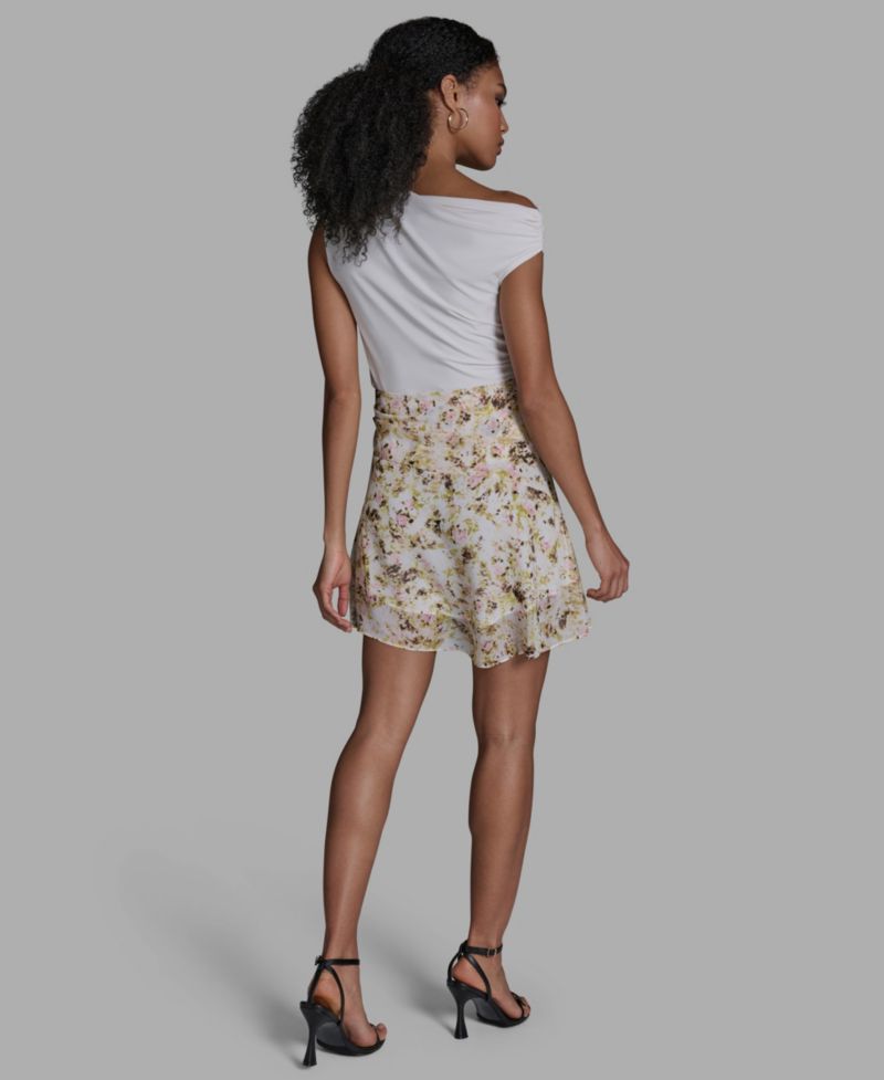 Women's Side Zipper Printed Asymmetrical Mini Skirt