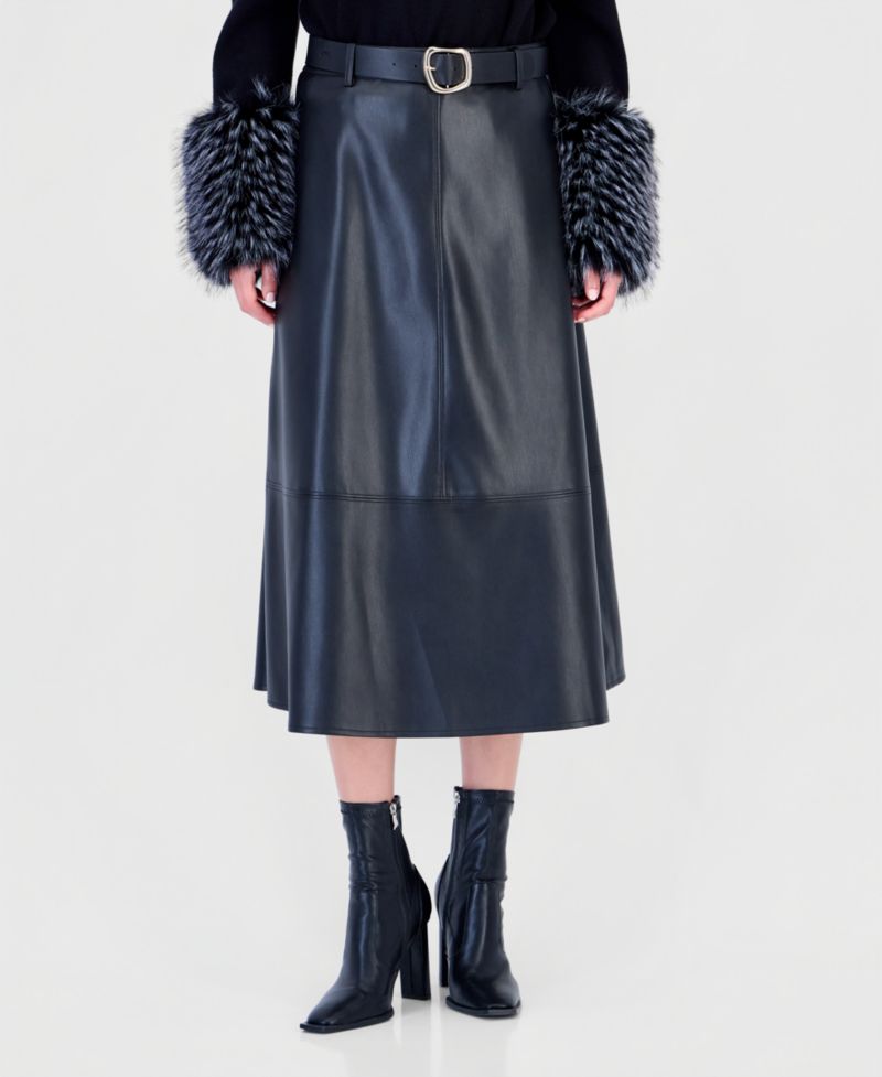 Women's Faux Leather Midi A-Line Skirt