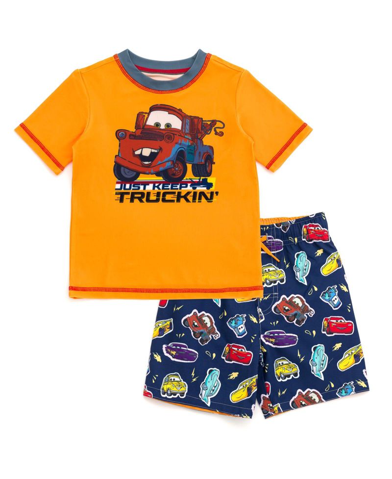 Little Boys Disney Pixar Lightning McQueen Rash Guard and Swim Trunks Outfit Set