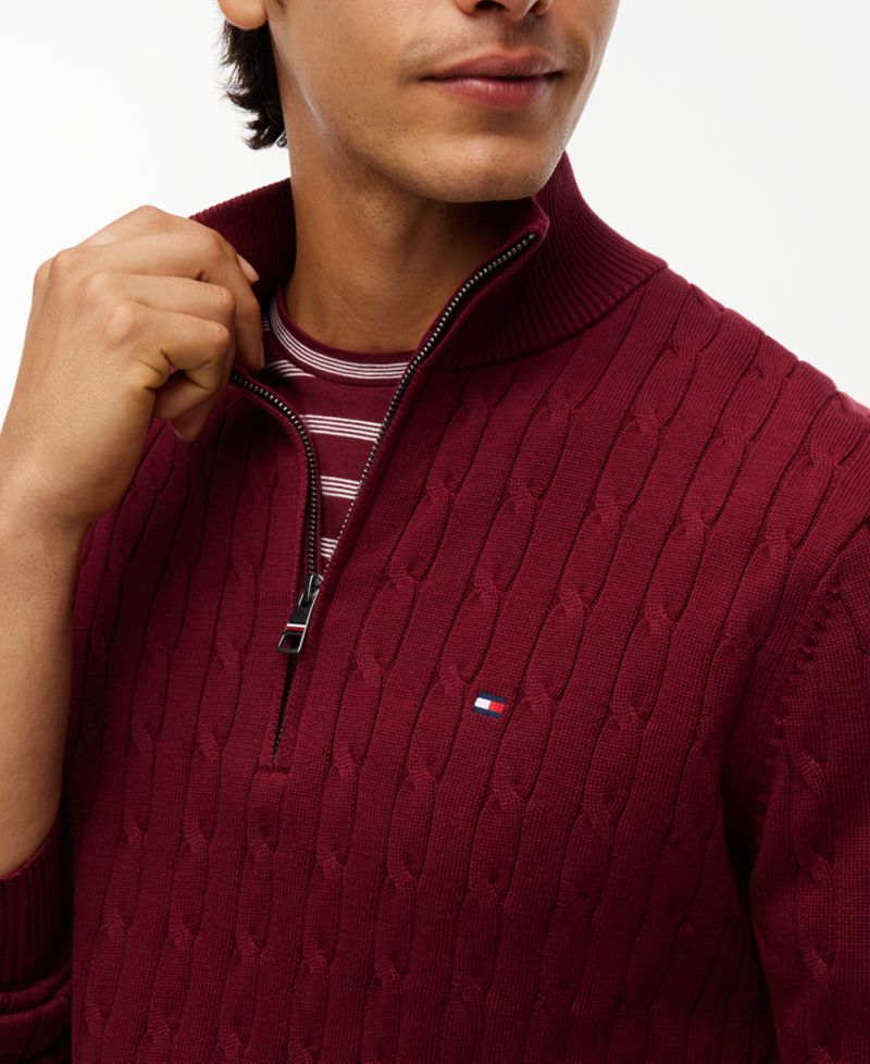 Men's Long-Sleeve Cable Knit Quarter-Zip Sweater