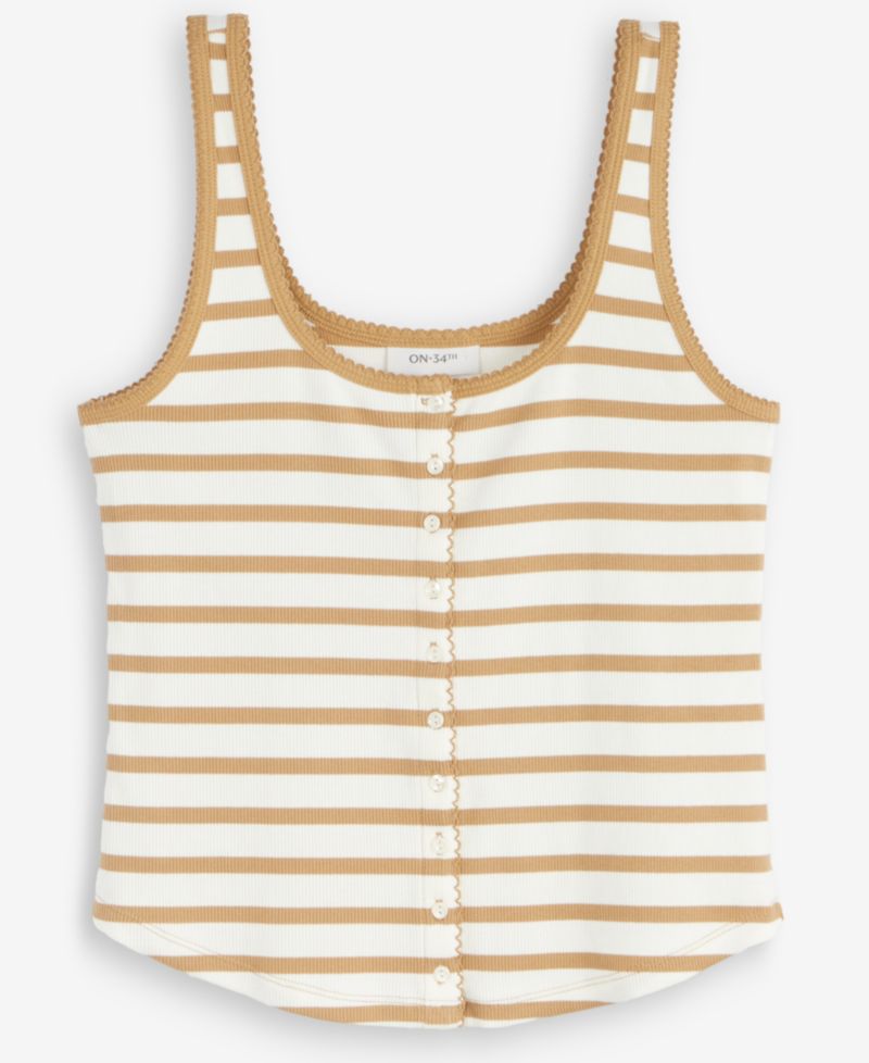 Women's Button-Down Contrast-Stitch Rib Tank Top