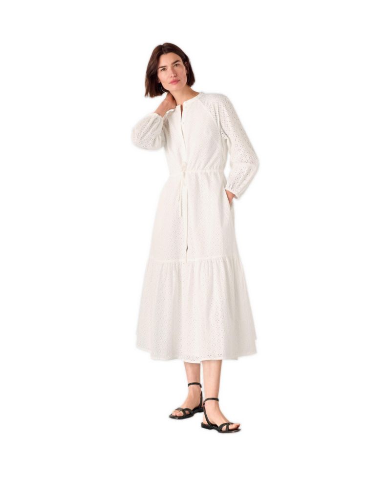 Women's Long Sleeve Broderie Midi Dress