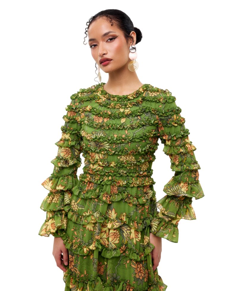 Women's Floral Ruffle A-Line Maxi Dress