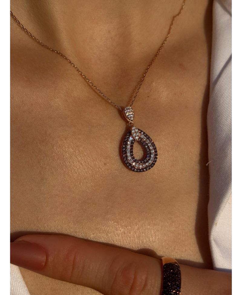 Suzy Levian Sterling Cubic Zirconia Triple Row Tear Drop Dangle Pendant Necklace
