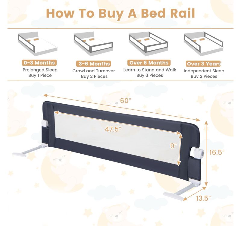 Baby Bed Rail Guard with Adjustable Strap and Fold-Down Design for Easy Access
