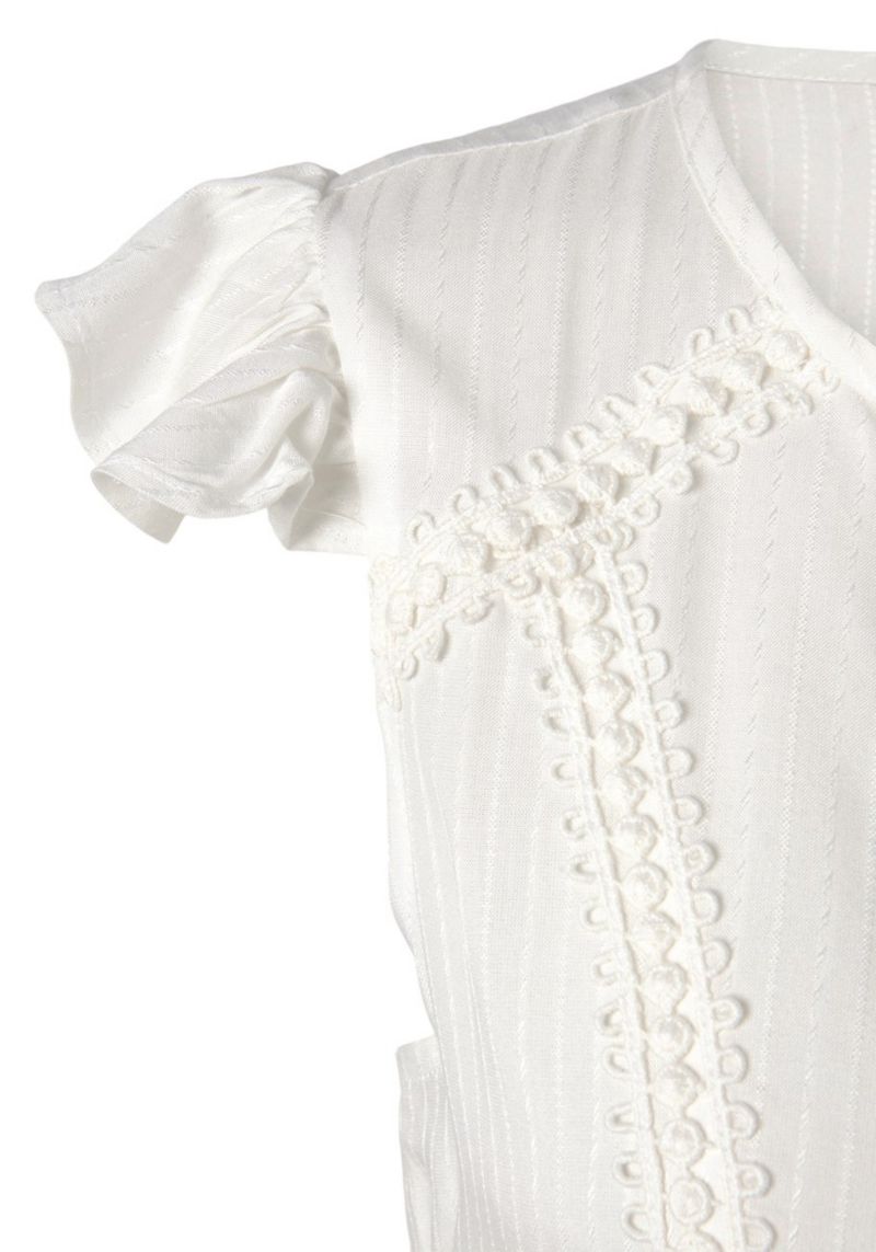 Women's Viscose Crochet Ruffle Trim A-Line Notch-Neck Short Dress