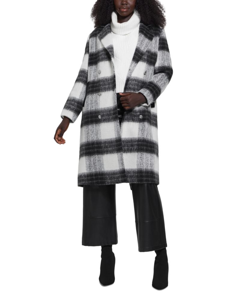 Women's Double-Breasted Mid-Length Plaid Coat