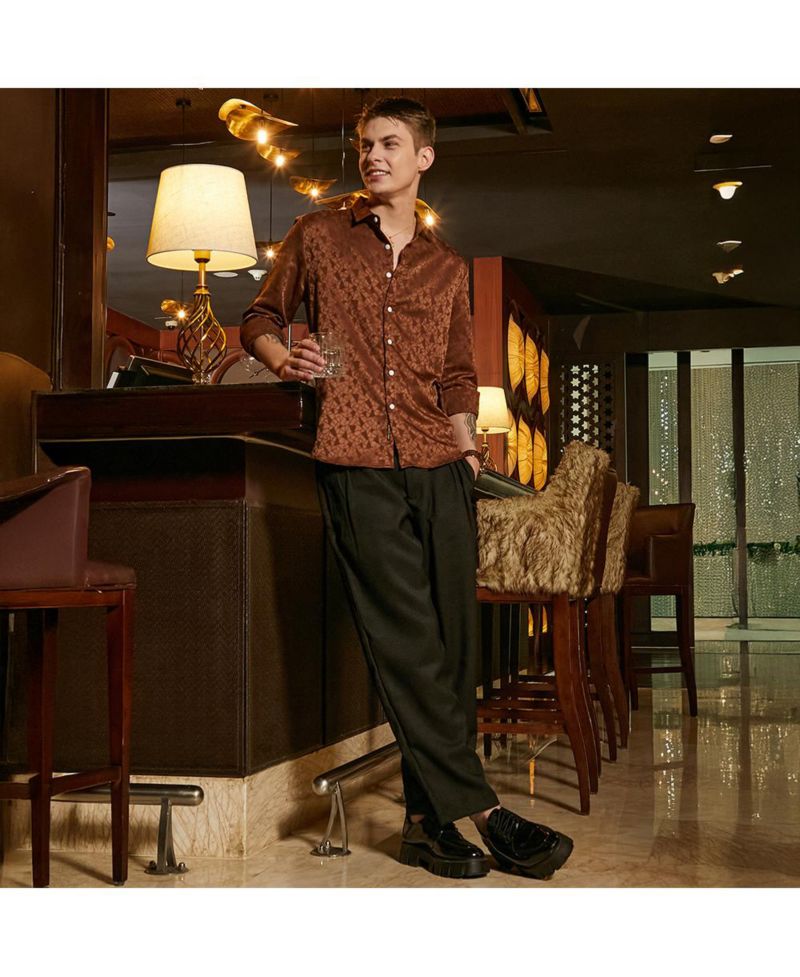 Men's Chocolate Brown Mozaic-Tactile Shirt