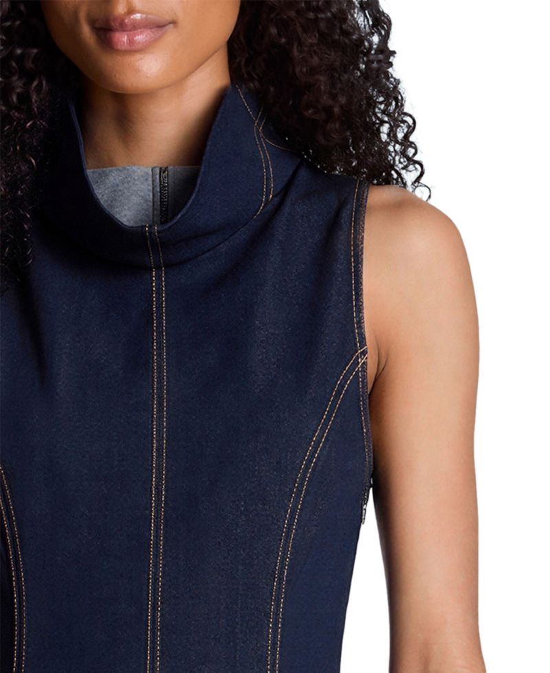 Women's Sleeveless High-Stand-Collar Midi Dress