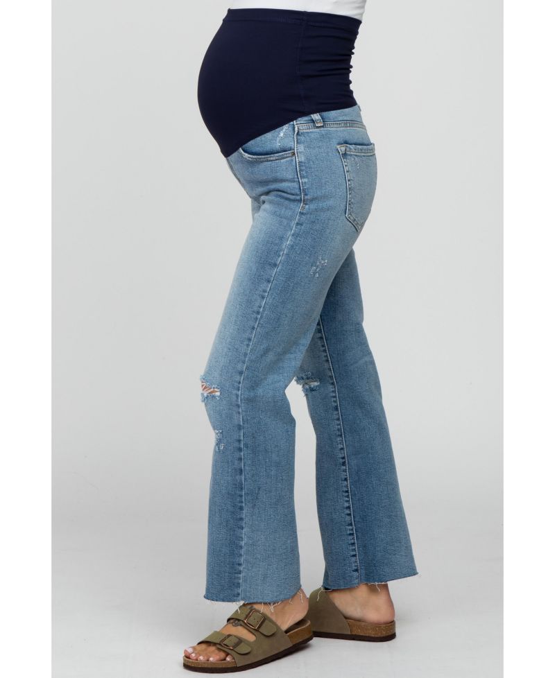 Women's Blue Straight Leg Frayed Hem Jeans