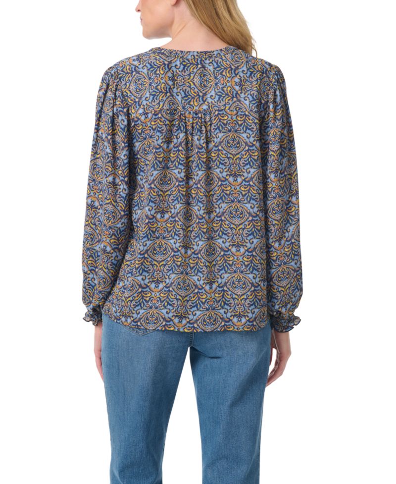 Women's V-Neck Long-Sleeve Bishop-Style Blouse