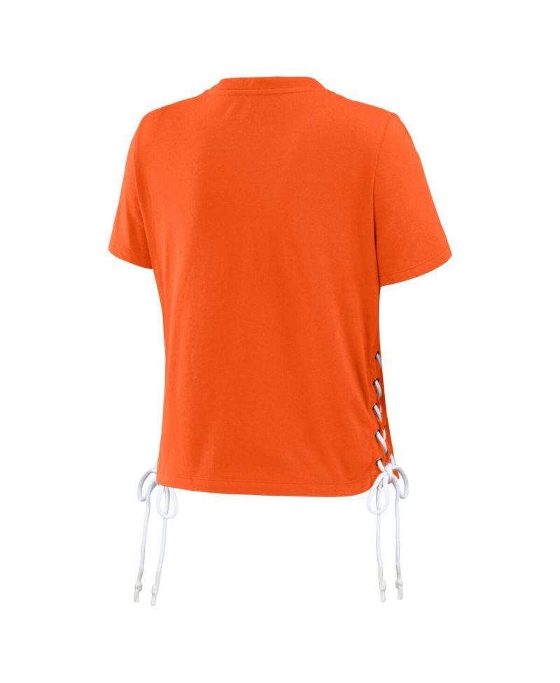 Women's Orange Clemson Tigers Side Lace-Up Modest Crop T-Shirt