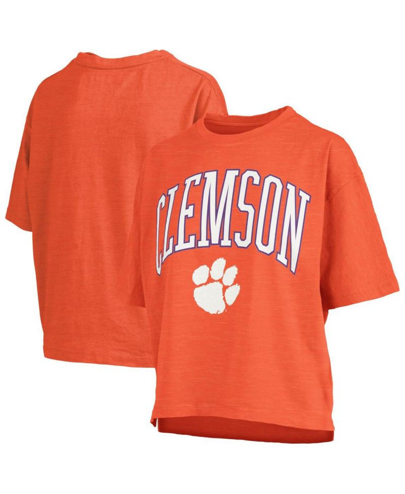Women's Orange Clemson Tigers Nelson Arch Over Logo Waist Length Oversized Slub T-Shirt