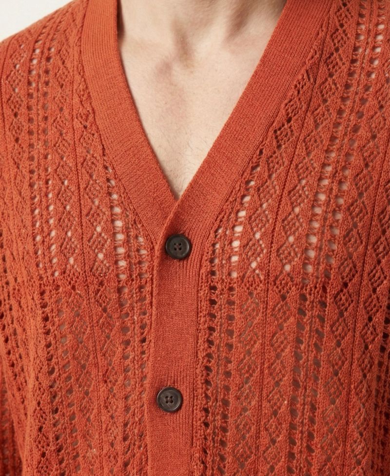 Men's Open-Knit Button-Front Textured Cardigan