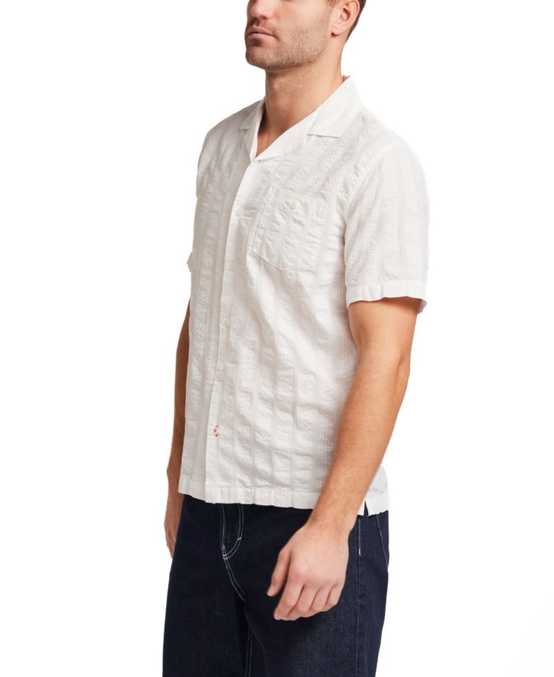 Men's 100% Cotton Vertical Texture Camp Collar Shirt