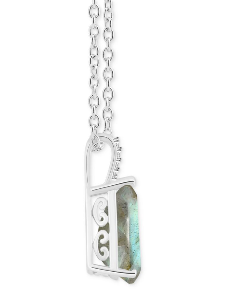 Labradorite & Diamond Accent Pear 18" Pendant Necklace in Sterling Silver (Also in Onyx)