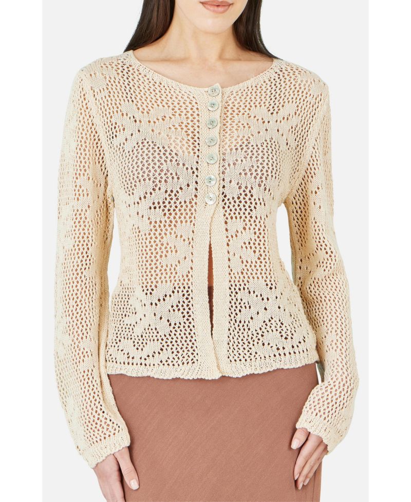 Women's Flower Crochet Button Up Cardigan