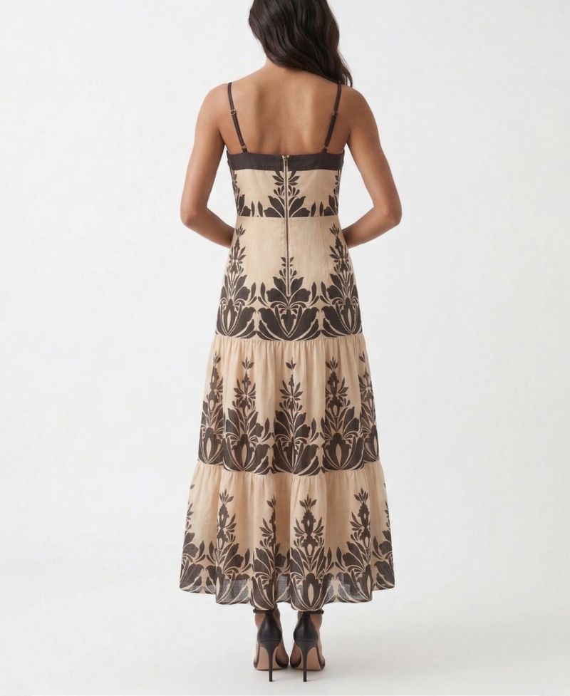 Women's Tiered A-Line Square Neck Midi Dress