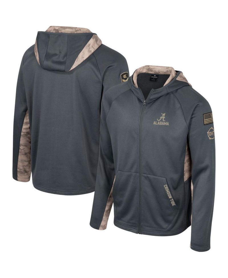 Men's Charcoal Alabama Crimson Tide OHT Military-Inspired Appreciation Camo Raglan Full-Zip Hoodie
