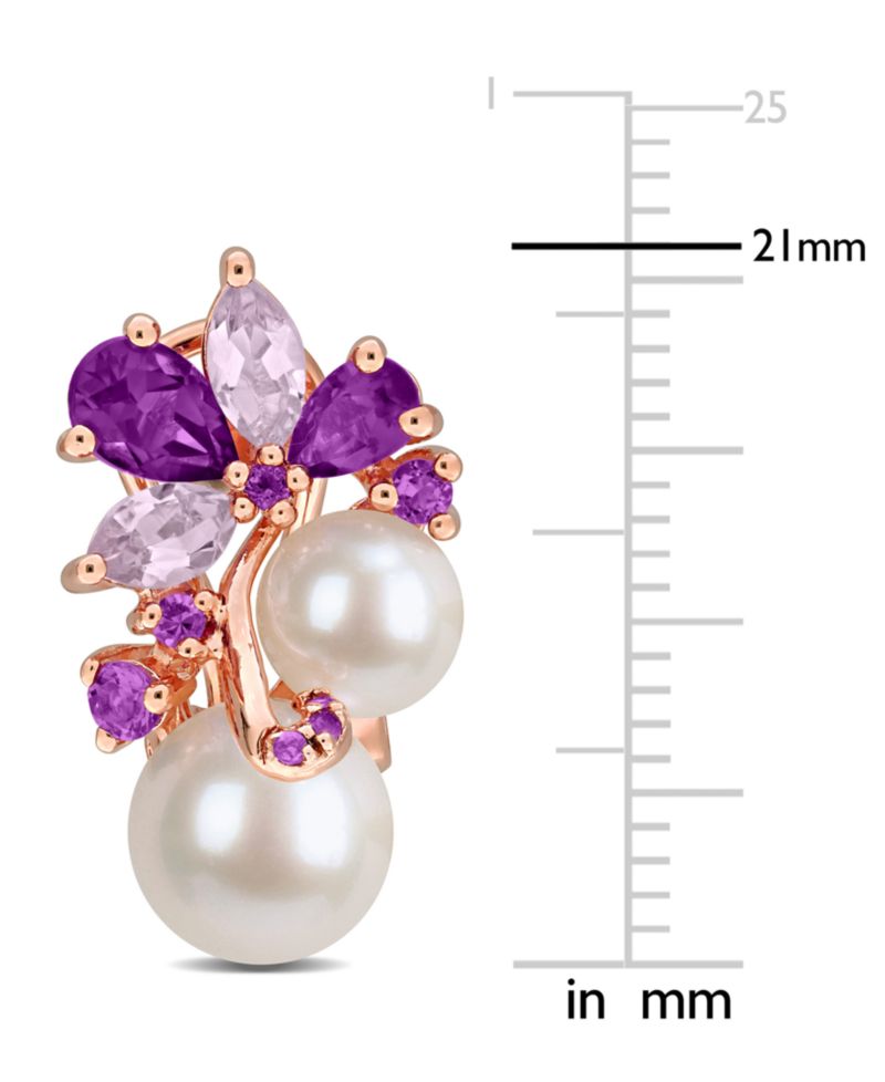 Colored Cultured Freshwater Pearl (6 & 8mm) & Multi-Gemstone (2-5/8 ct. t.w.) Cluster Earrings in 18k Rose Gold Flash-Plated Sterling Silver