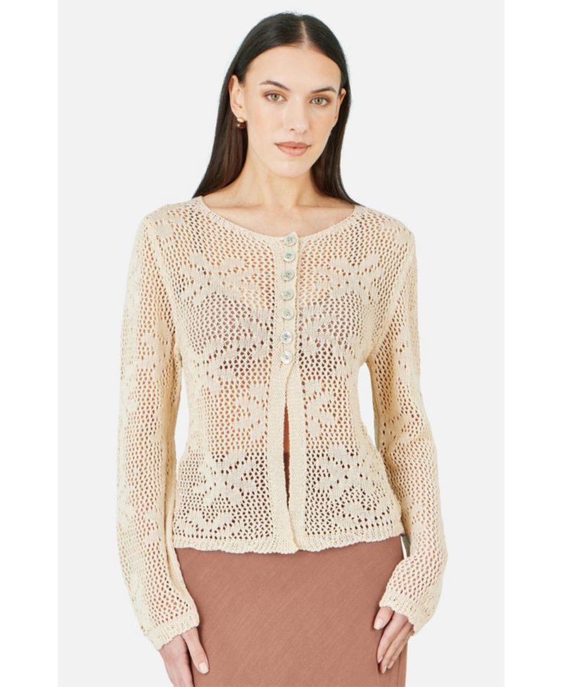 Women's Flower Crochet Button Up Cardigan