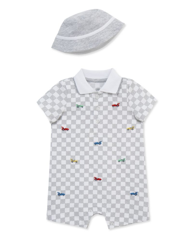 Baby Girls' Race Car Romper & Hat, 2-Piece Set