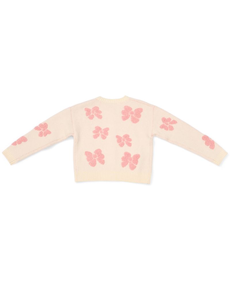 Girls' 4-16 Buttoned Bow Crewneck Cardigan