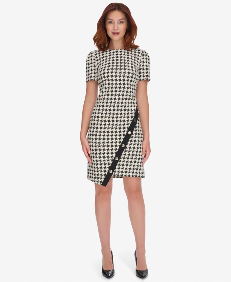 Women's Houndstooth Pattern Sheath Dress