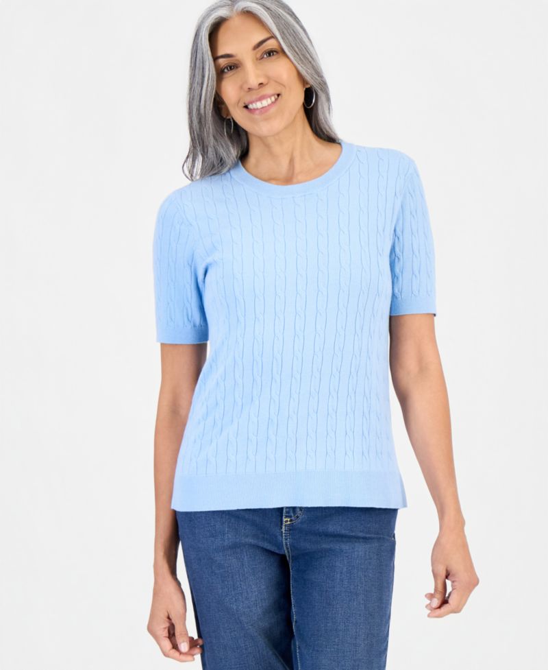 Petite Cable-Knit Short-Sleeve Sweater